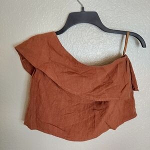 sir the label one shoulder linen crop blouse sz 2